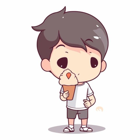 Cute boy eating ice cream cartoon vector illustration. Cartoon b