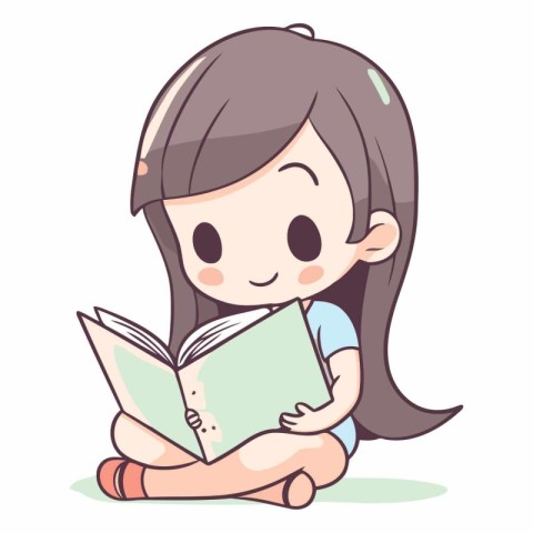 Girl reading a book. Cute vector illustration in cartoon style.