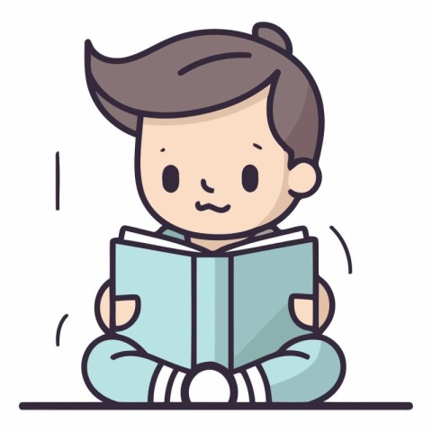 Illustration of a boy reading a book on a white background.