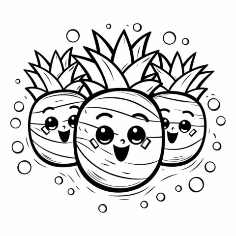 Coloring Page Outline Of Pineapples Cartoon Vector Illustration