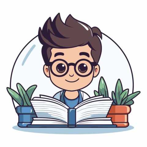 student boy with book and plant in pot vector illustration eps 1