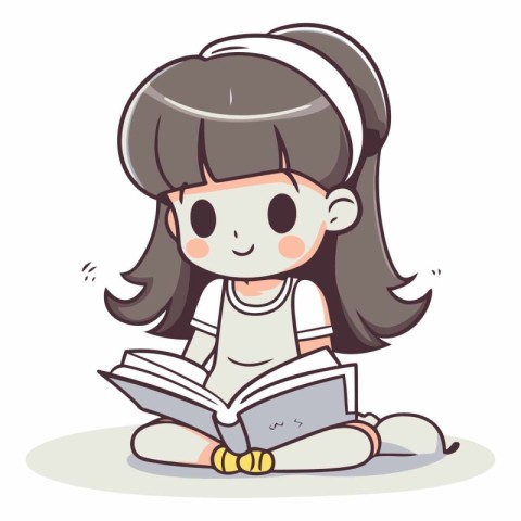 Girl reading a book. Cute cartoon character.