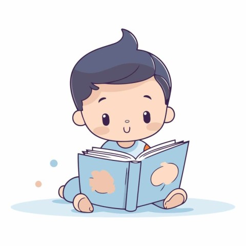 cute little boy reading a book cartoon vector illustration eps 1