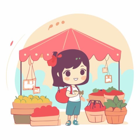 Cute little girl shopping at a farmers market.