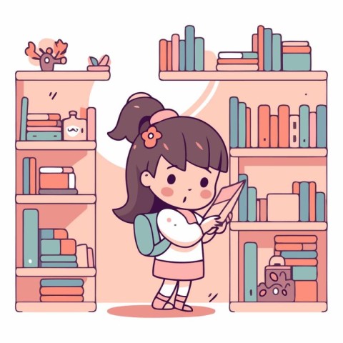 Vector illustration of a cute little girl reading a book in the