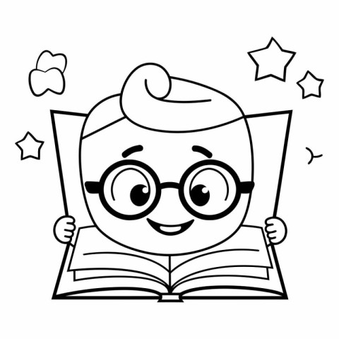 Black and White Cartoon Illustration of Happy Student Character