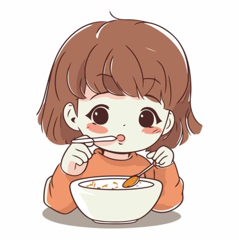 Cute little girl eating a bowl of cereals.