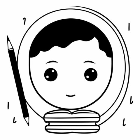 cute little student boy with book and pencils vector illustratio