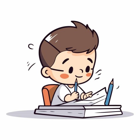 Boy writing in notebook - Cartoon Vector IllustrationÃ¯Â»Â