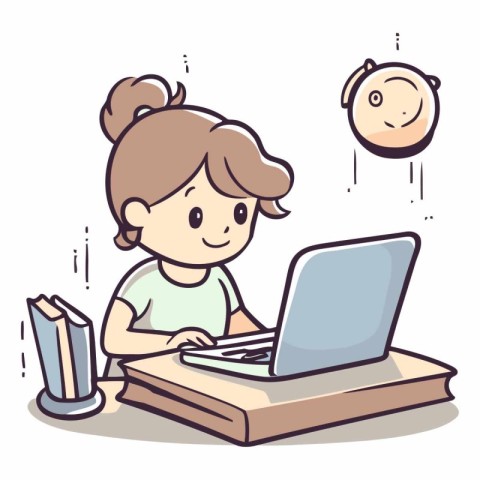 Illustration of a Girl Studying on a Laptop - Vector