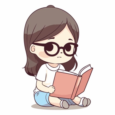 cute little girl reading book over white background. colorful de