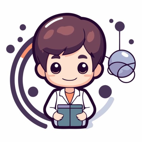 Scientist boy with book cartoon vector illustration graphic desi