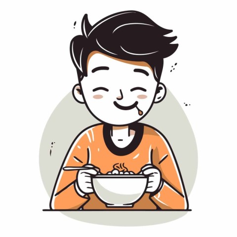 Cute boy eating a bowl of cereals.