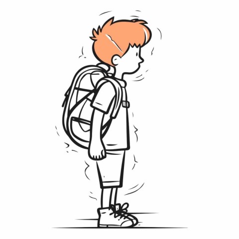 Boy with a backpack on a white background in sketch style.