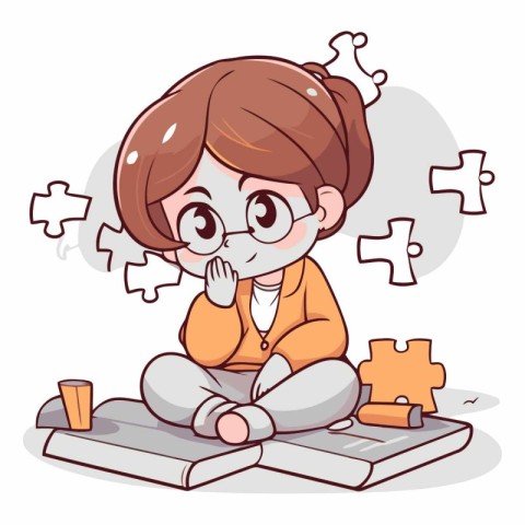 Cute little boy sitting on a book and thinking about a problem