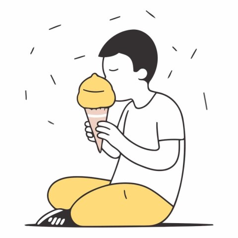 Man eating ice cream in doodle style.