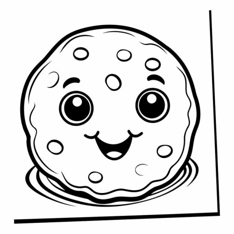 Coloring book for children. Cookie with smiley face and eyes