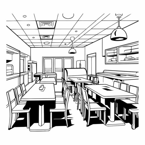 interior of a cafe in doodle style