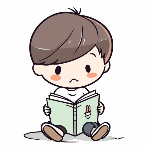 Boy reading a book. Cute cartoon character.