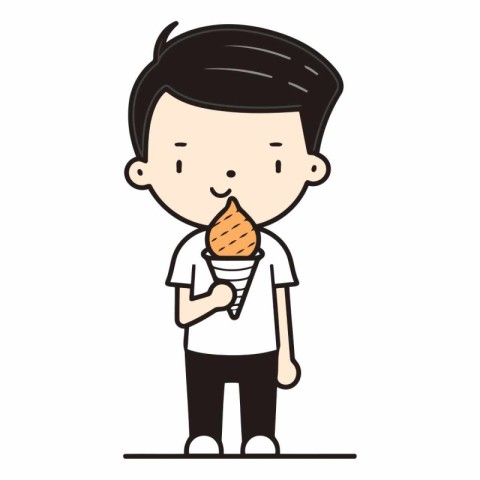 Illustration of a boy eating ice cream on a white background.