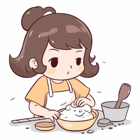 Illustration of a Cute Little Girl Baking Biscuit