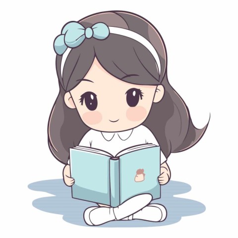 Cute little girl reading a book. Cartoon character.