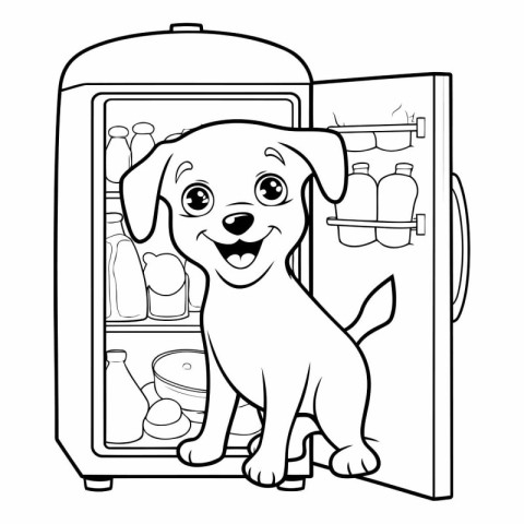 Black and White Cartoon Illustration of Cute Puppy Inside the Re