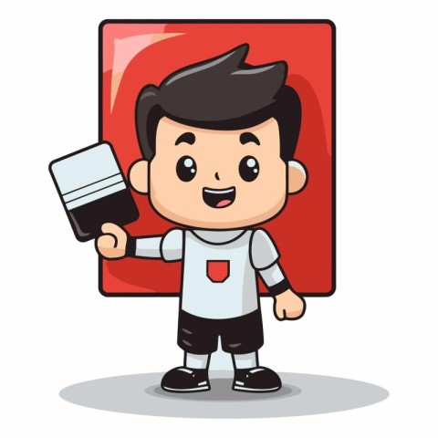 Cute Boy Painting with Paintbrush Mascot Character Vector Illust