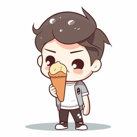 Cute boy eating ice cream character vector illustration design.&