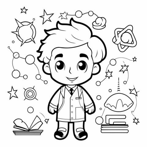 Coloring book for children: boy and science elements.