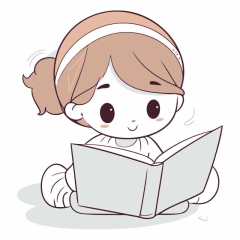 Illustration of a Cute Girl Reading a Book on White Background