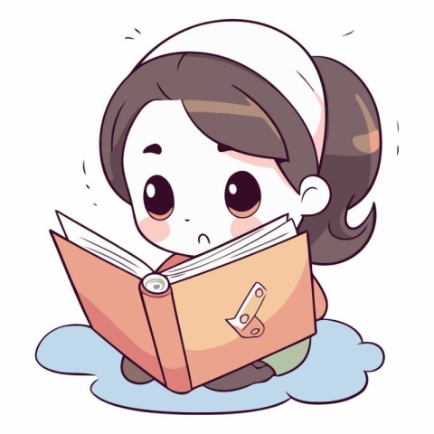 Illustration of a Cute Girl Reading a Book on a Cloud