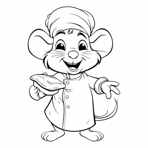 Black and White Cartoon Illustration of Mouse Chef Character for