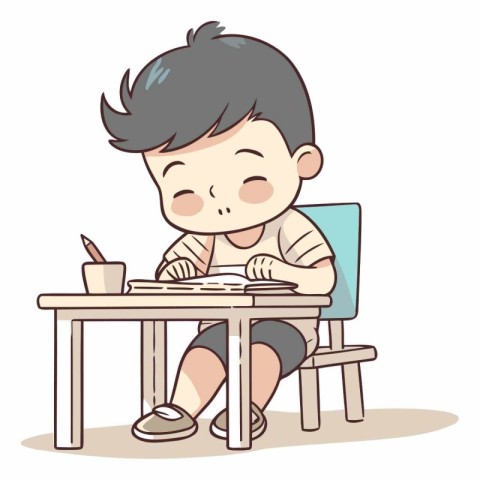 Boy studying at the table of a boy doing homework.