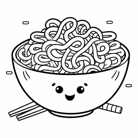 Illustration of a bowl of noodle in kawaii style