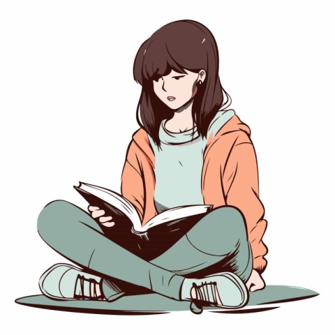 Young woman reading a book of a girl with a book.