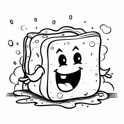 Black and White Cartoon Illustration of a Slice of Bread with Sm