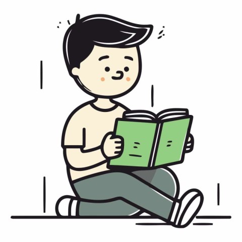 Boy reading a book in doodle style.