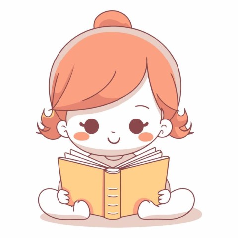 Cute little girl reading a book. Cartoon character.