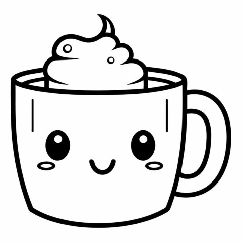 Coffee mug with whipped cream icon. outline style