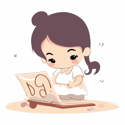 Illustration of a Cute Little Girl Reading a Book - Vector