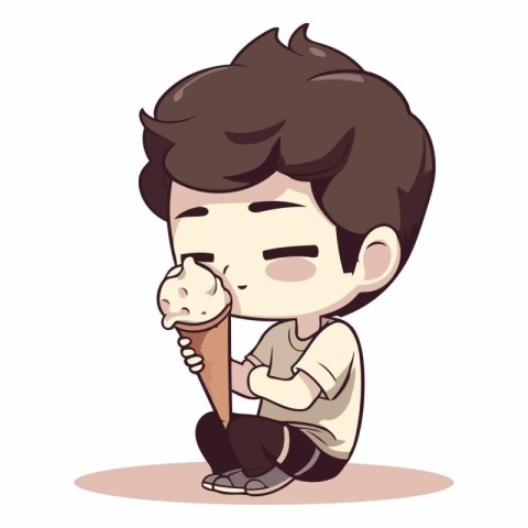 Cute boy eating ice cream of a boy eating ice cream.