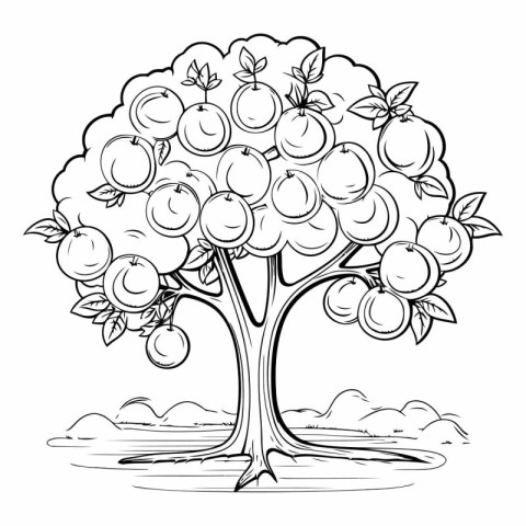 Illustration of an apple tree with fruits on a white background.