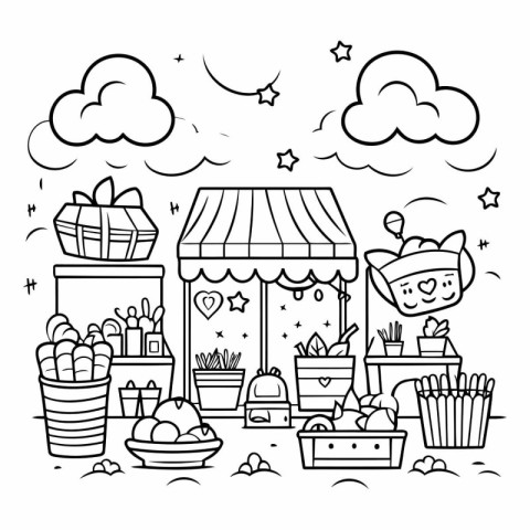 Cute cartoon doodle illustration for coloring book. page.