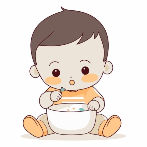 Cute little boy with bowl of cereals.