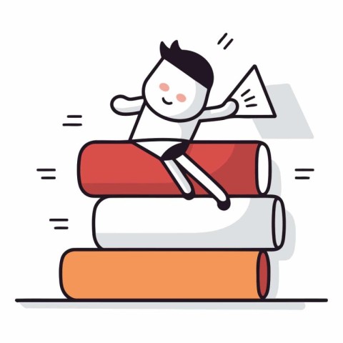 Businessman sleeping on stack of books. Flat design vector illus