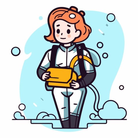 Vector illustration of a girl in a protective suit with a backpa