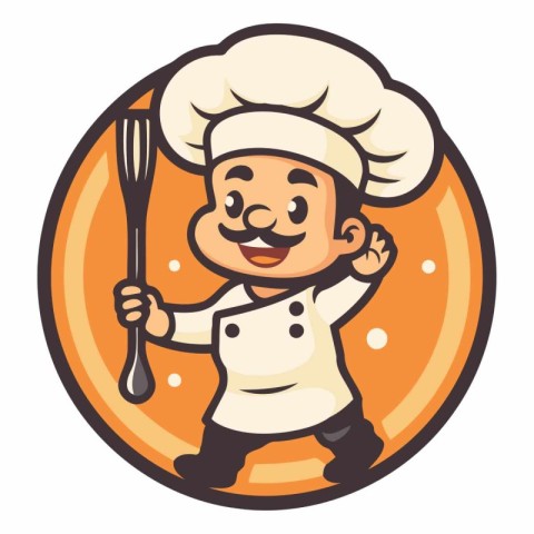 Chef with a ladle of a cartoon chef