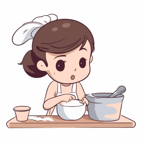 Illustration of a Little Girl Baking Pastry with Her Bowl