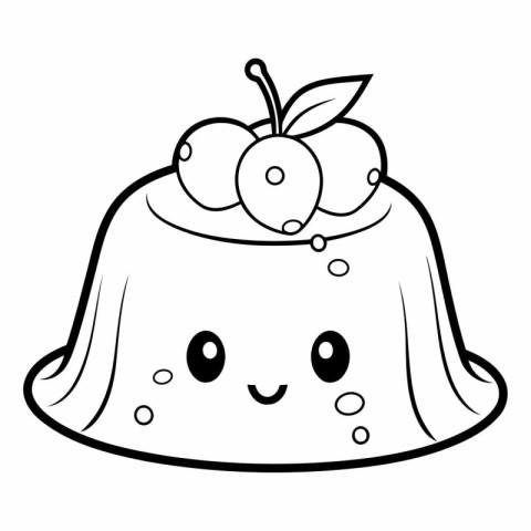 Black and White Cartoon Illustration of Cute Cherry Cake for Col